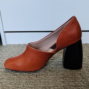Mango Chunky Heels in Cognac Leather